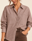 The Quinn Brown Striped Button Up Shirt