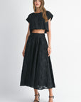 The Ilaria Black Floral Crop Top + Midi Skirt Set - Sold Separately