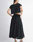 The Ilaria Black Floral Crop Top + Midi Skirt Set - Sold Separately