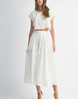 The Ilaria Cream Floral Crop Top + Midi Skirt Set - Sold Separately