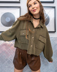 The Jenna Olive Textured Cropped Shacket