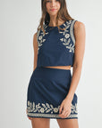 The Juliet Embroidered Crop Top + Mini Skirt Set - Sold Separately