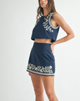 The Juliet Embroidered Crop Top + Mini Skirt Set - Sold Separately