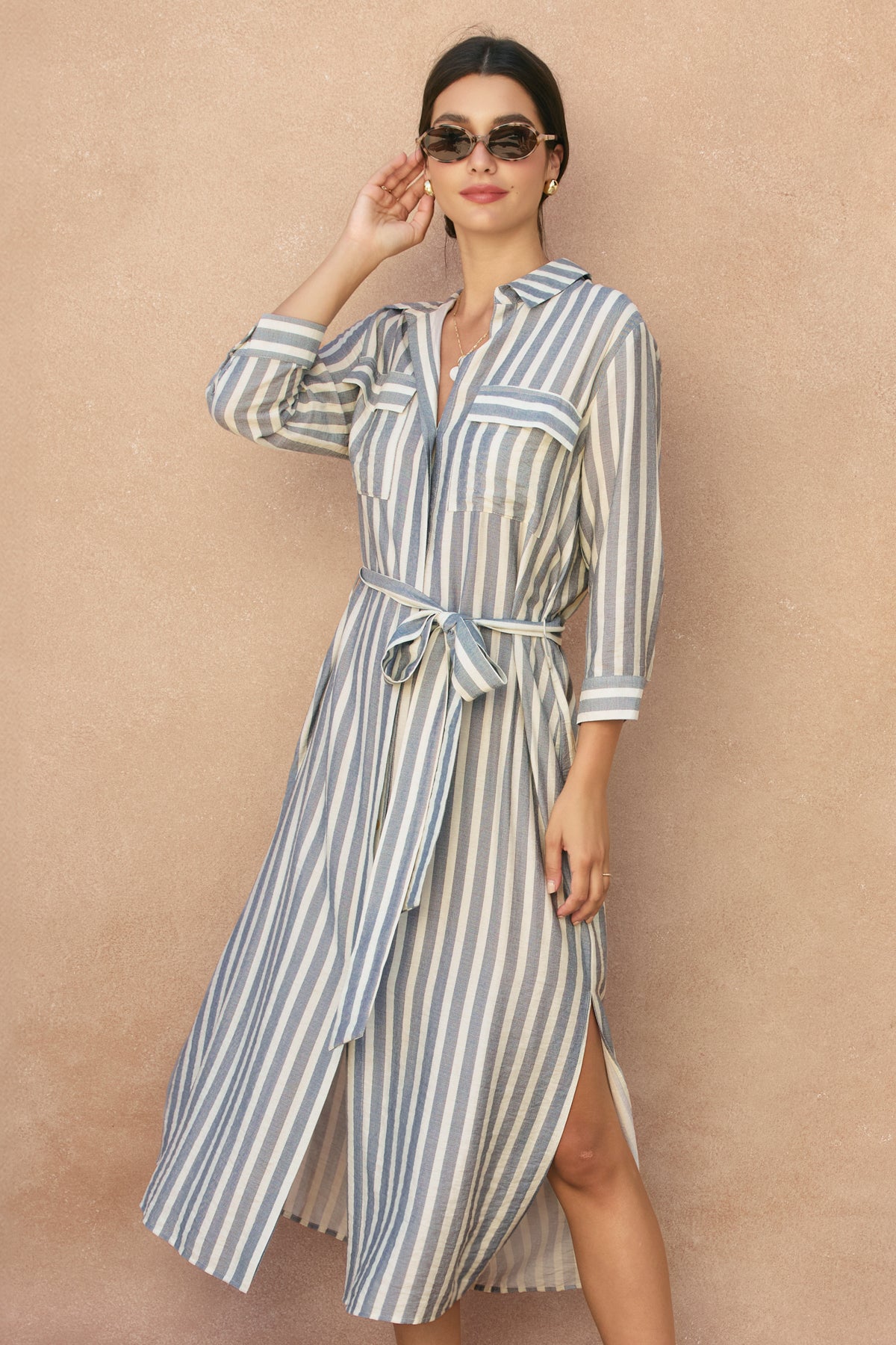 The Juno Striped Maxi Shirt Dress