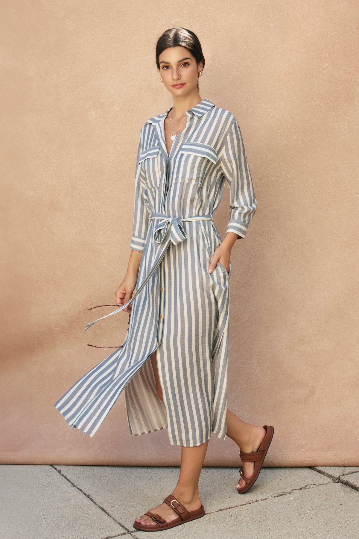 The Juno Striped Maxi Shirt Dress
