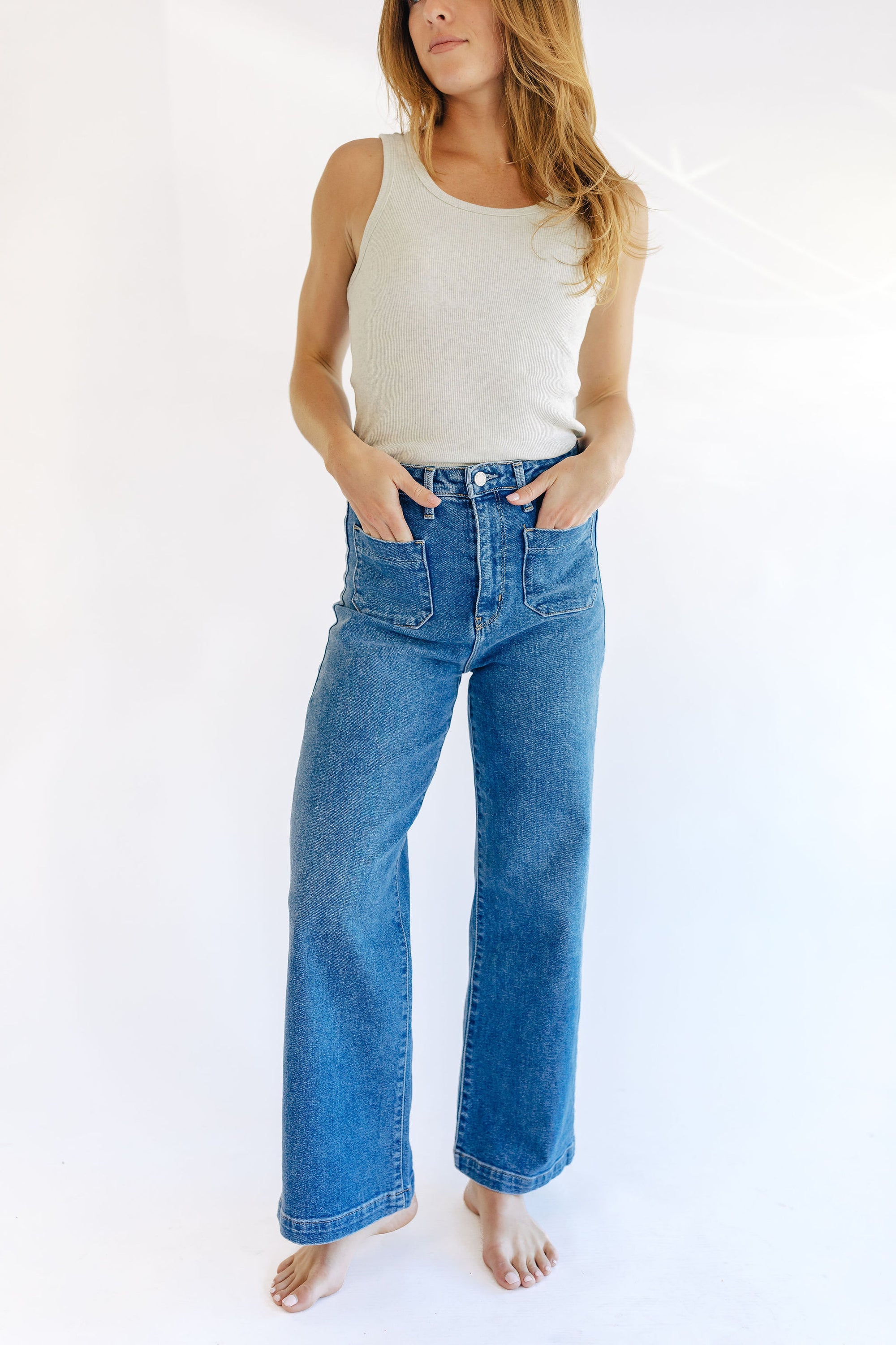The Raley Blue Patch Pocket Wide Leg Jeans