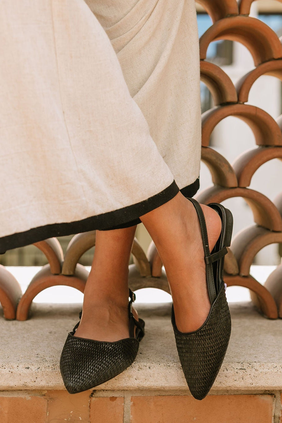 The Reese Black Slingback Raffia Flats