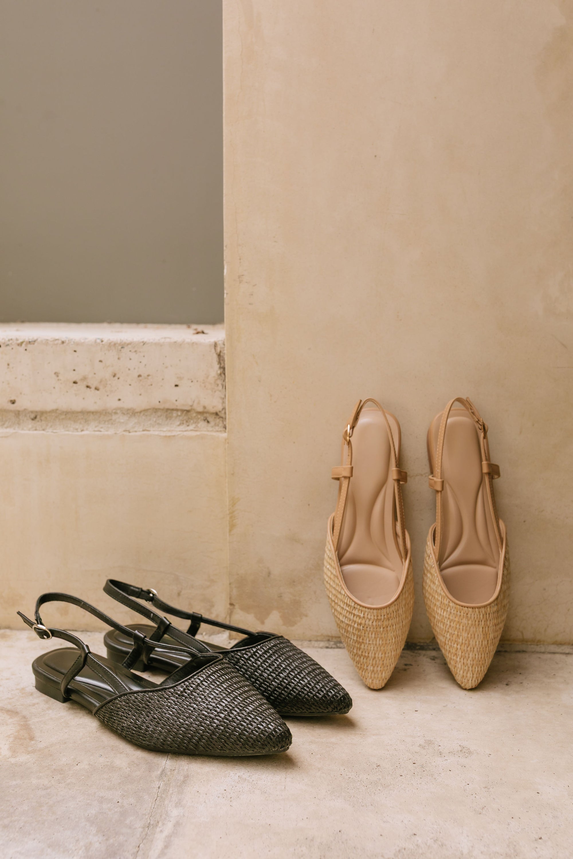 The Reese Black Slingback Raffia Flats