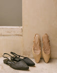 The Reese Black Slingback Raffia Flats