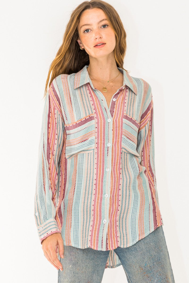 The Karmen Long Sleeve Multi Striped Top