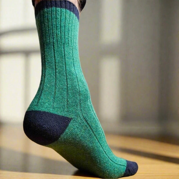 The Merino Wool Band Socks - Green + Black