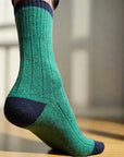 The Merino Wool Band Socks - Green + Black