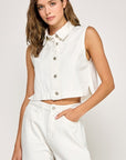 The Kylie Off White Denim Vest + Barrel Jeans Set - Sold Separately