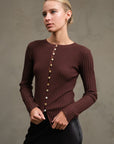 The Leigha Brown Knit Button Top