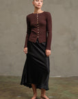 The Leigha Brown Knit Button Top