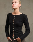 The Leigha Black Knit Button Top