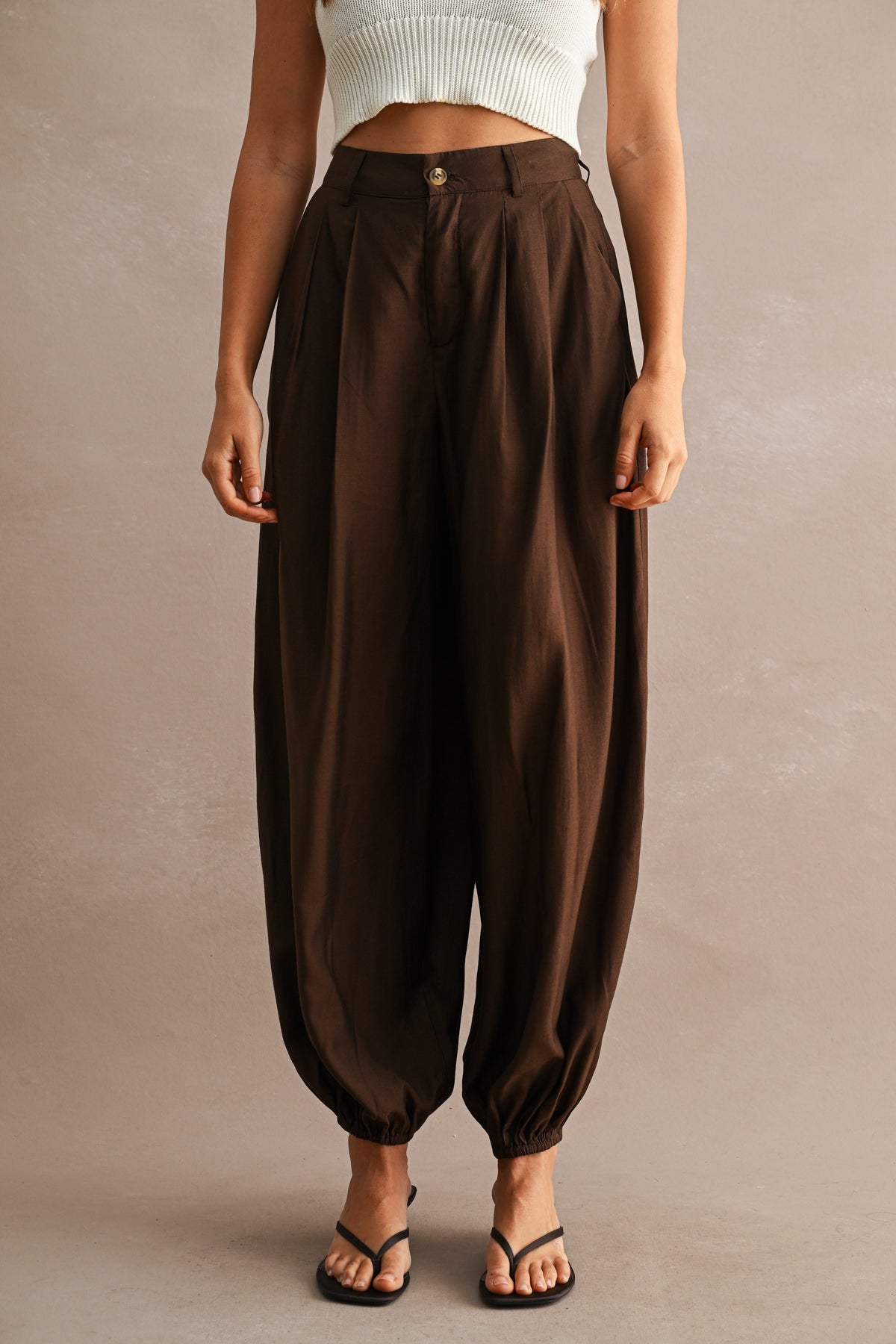 The Lennon Brown Pleated Balloon Pants