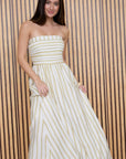 The Lenora Olive Stripe Strapless Midi Dress