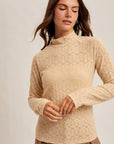 The Lila Beige Brushed Lace Mock Neck Top