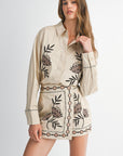 The Liora Embroidered Button Down Shirt + Mini Skirt Set - Sold Separately