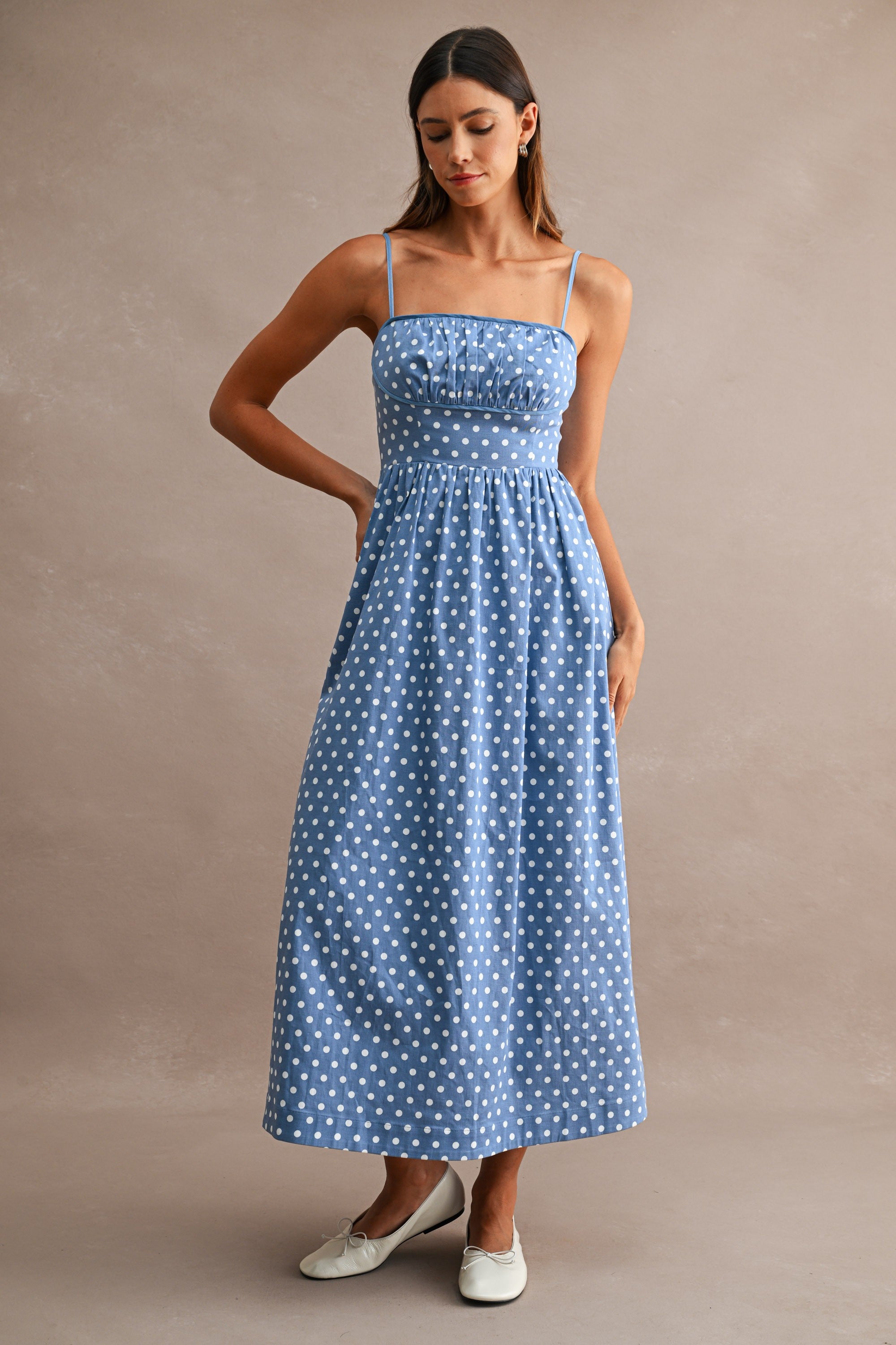The Isadora Polka Dot Midi Dress – Thread + Seed