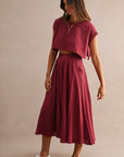 The Santorini Burgundy Crop Top + Midi Skirt Set- Sold Separately
