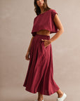 The Santorini Burgundy Crop Top + Midi Skirt Set- Sold Separately
