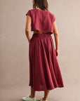 The Santorini Burgundy Crop Top + Midi Skirt Set- Sold Separately