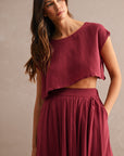 The Santorini Burgundy Crop Top + Midi Skirt Set- Sold Separately