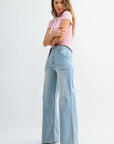 The Maeve Light Denim Patch Pocket Wide Leg Flare Jeans