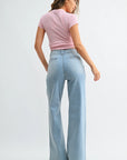 The Maeve Light Denim Patch Pocket Wide Leg Flare Jeans