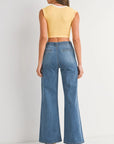 The Maeve Medium Denim Patch Pocket Wide Leg Flare Jeans