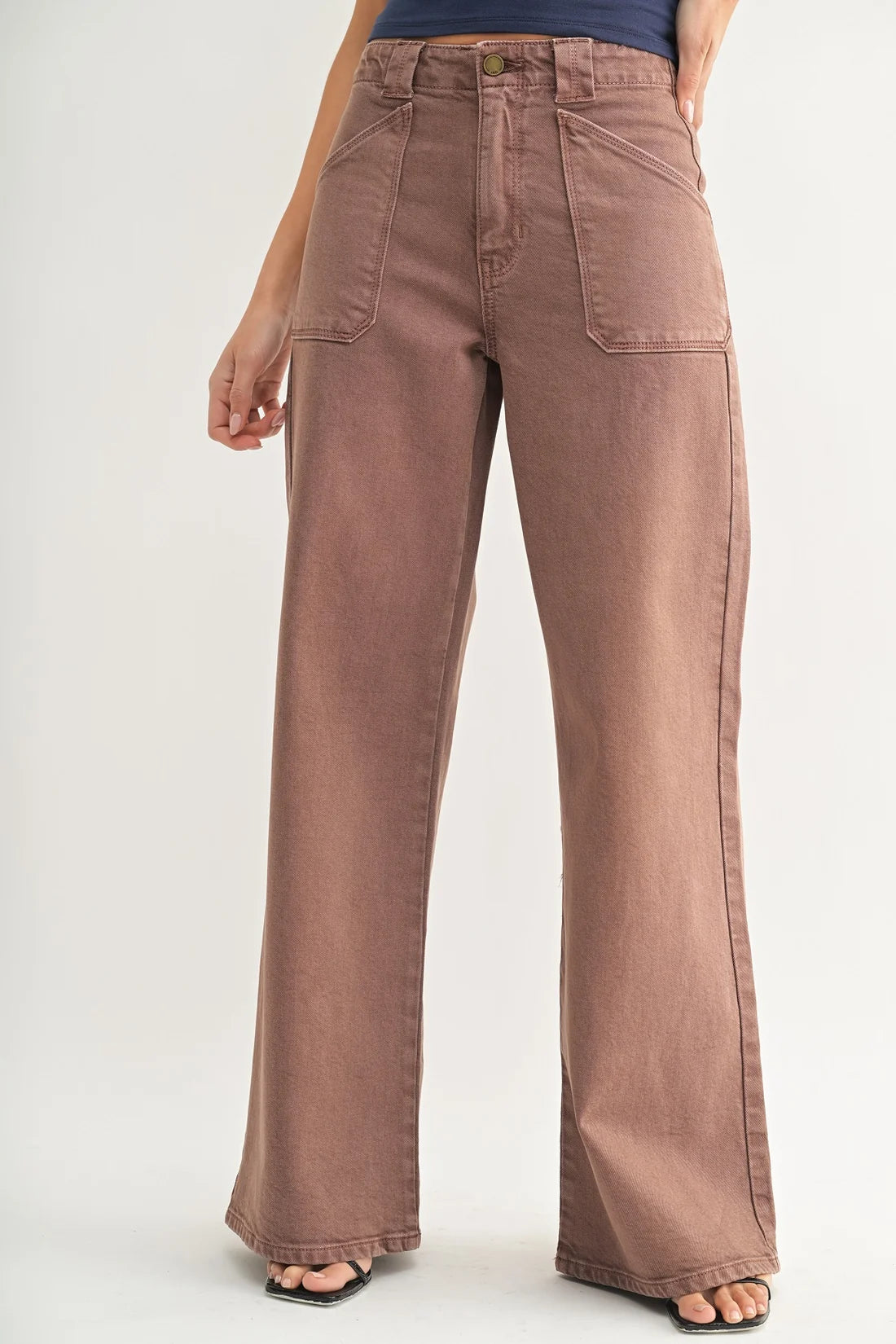 The Maeve Vintage Brown Patch Pocket Wide Leg Flare Jeans