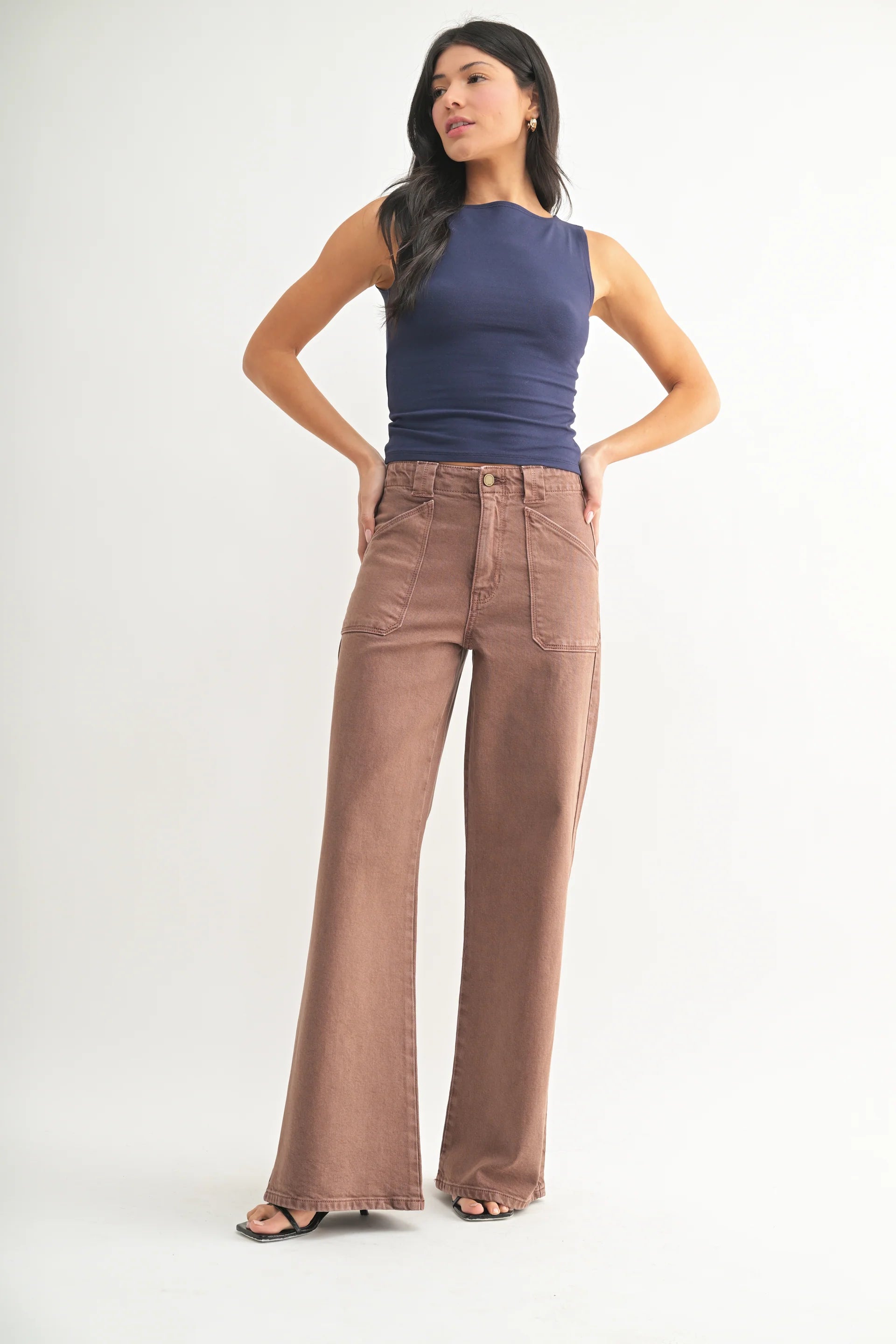 The Maeve Vintage Brown Patch Pocket Wide Leg Flare Jeans