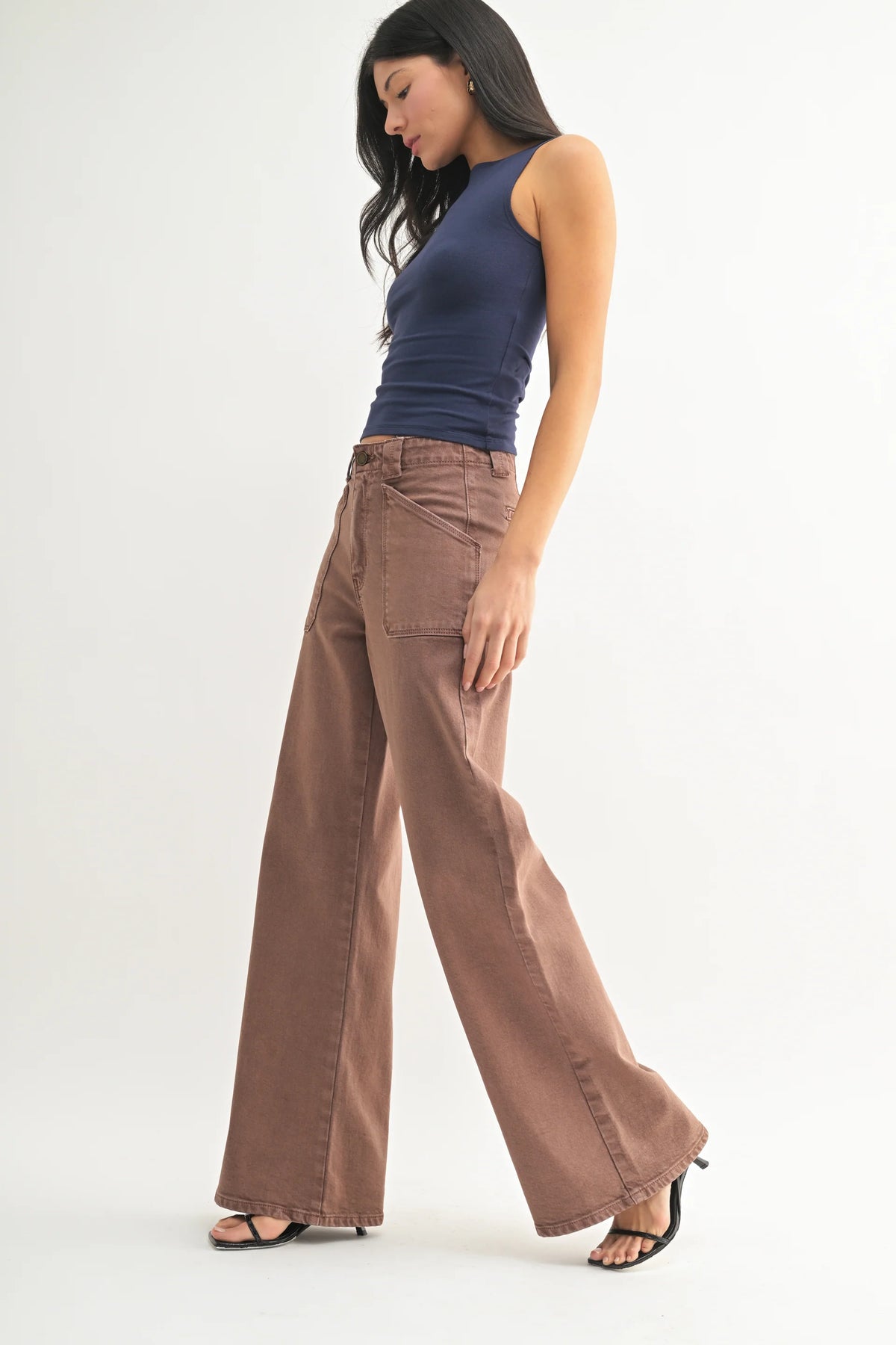 The Maeve Vintage Brown Patch Pocket Wide Leg Flare Jeans