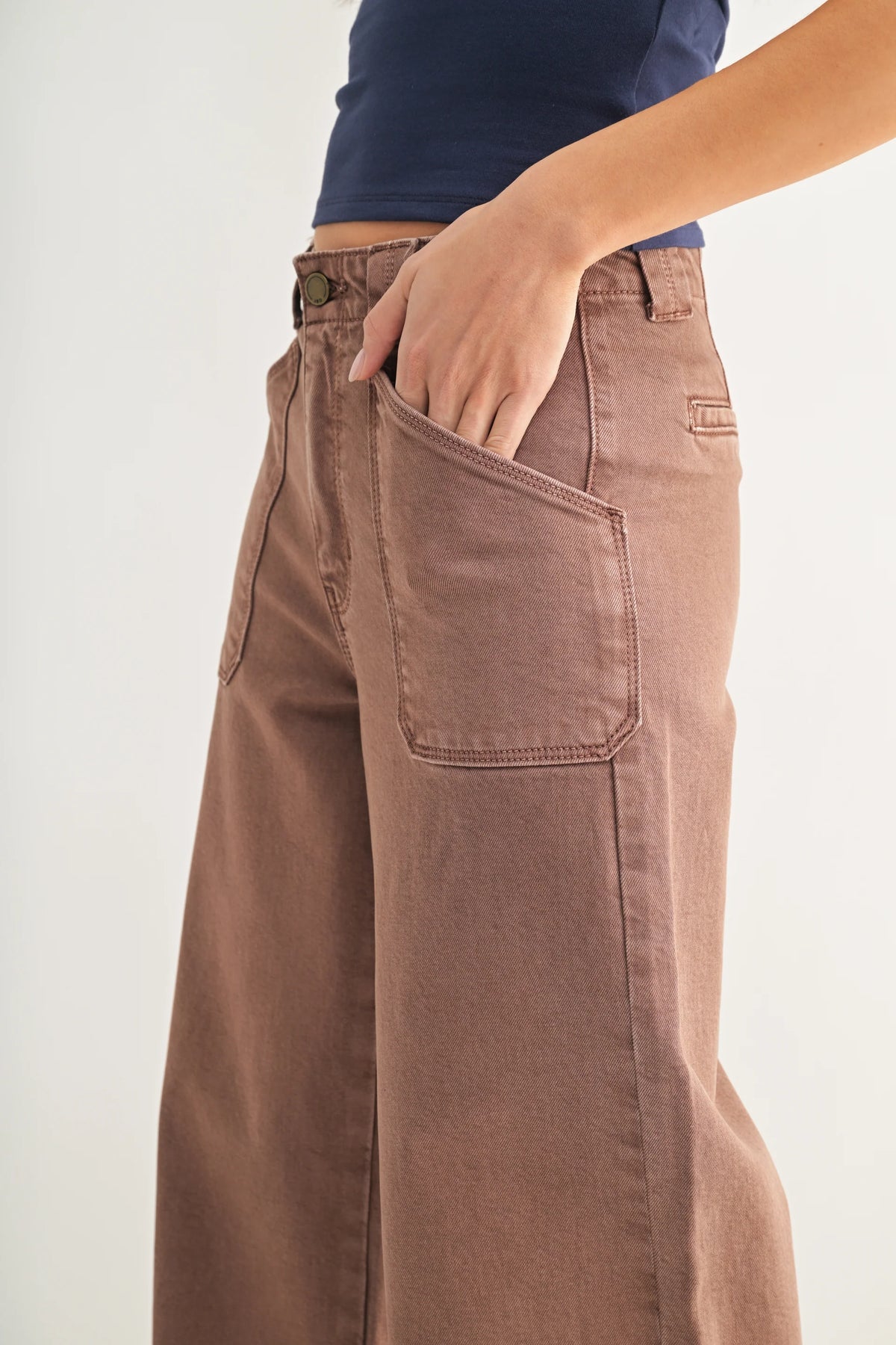 The Maeve Vintage Brown Patch Pocket Wide Leg Flare Jeans