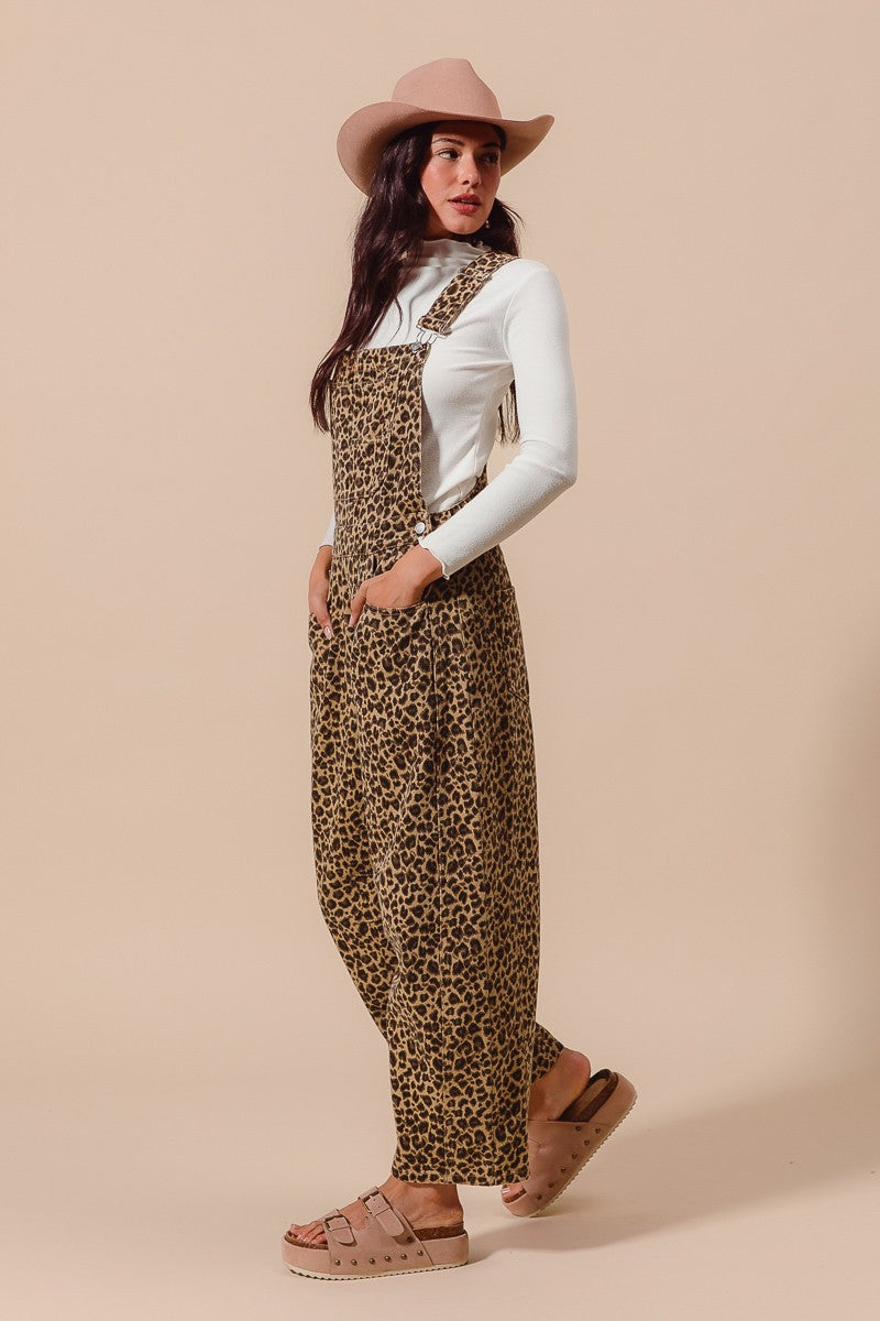 The Makena Leopard Barrel Overalls