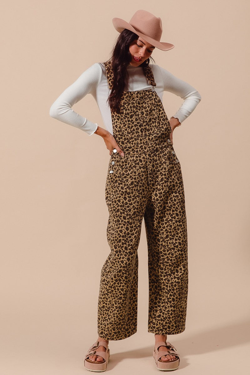 The Makena Leopard Barrel Overalls