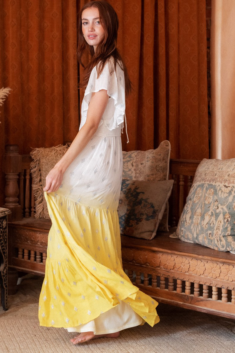The Maribella Flutter Sleeve Dip Dye Dress The Maribella Flutter Sleeve Dip Dye Dress