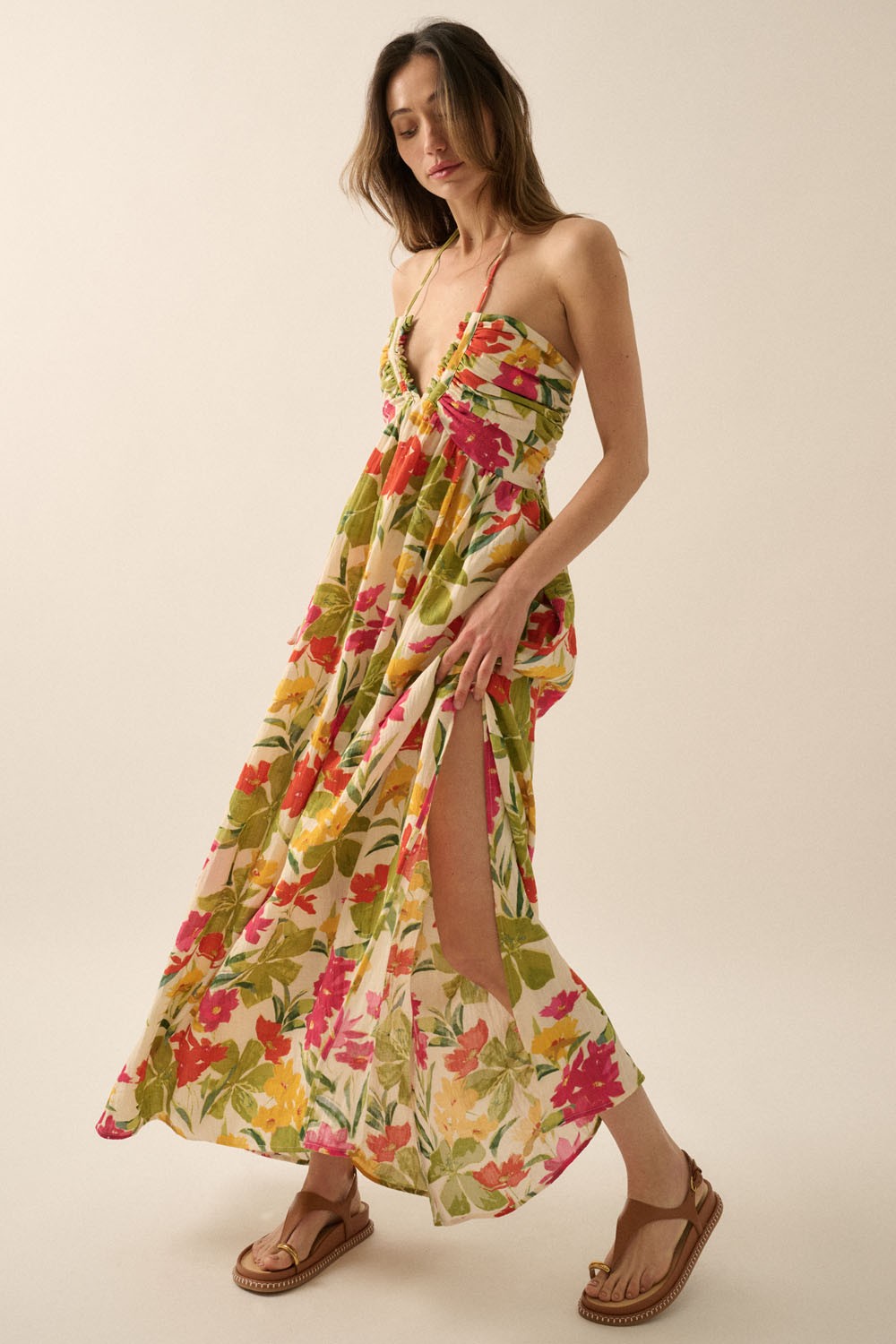The Meadow Floral Halter Maxi Dress