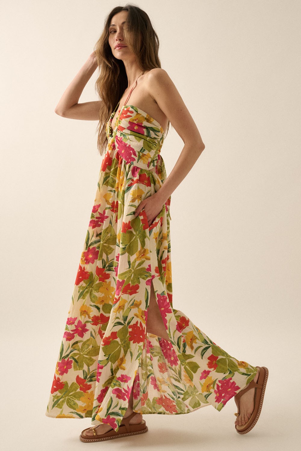 The Meadow Floral Halter Maxi Dress