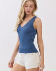 The Megan Slate Ribbed Sweater Tank