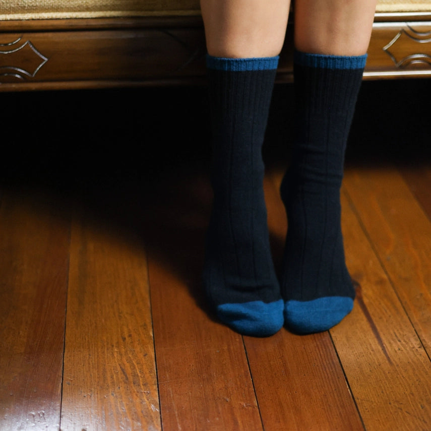 The Merino Wool Band Socks - Black + Blue