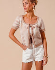 The Mina Taupe Stripe Knitted Top