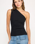 The Naomi Black Asymmetrical Ribbed Top