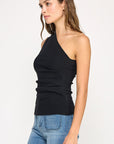 The Naomi Black Asymmetrical Ribbed Top