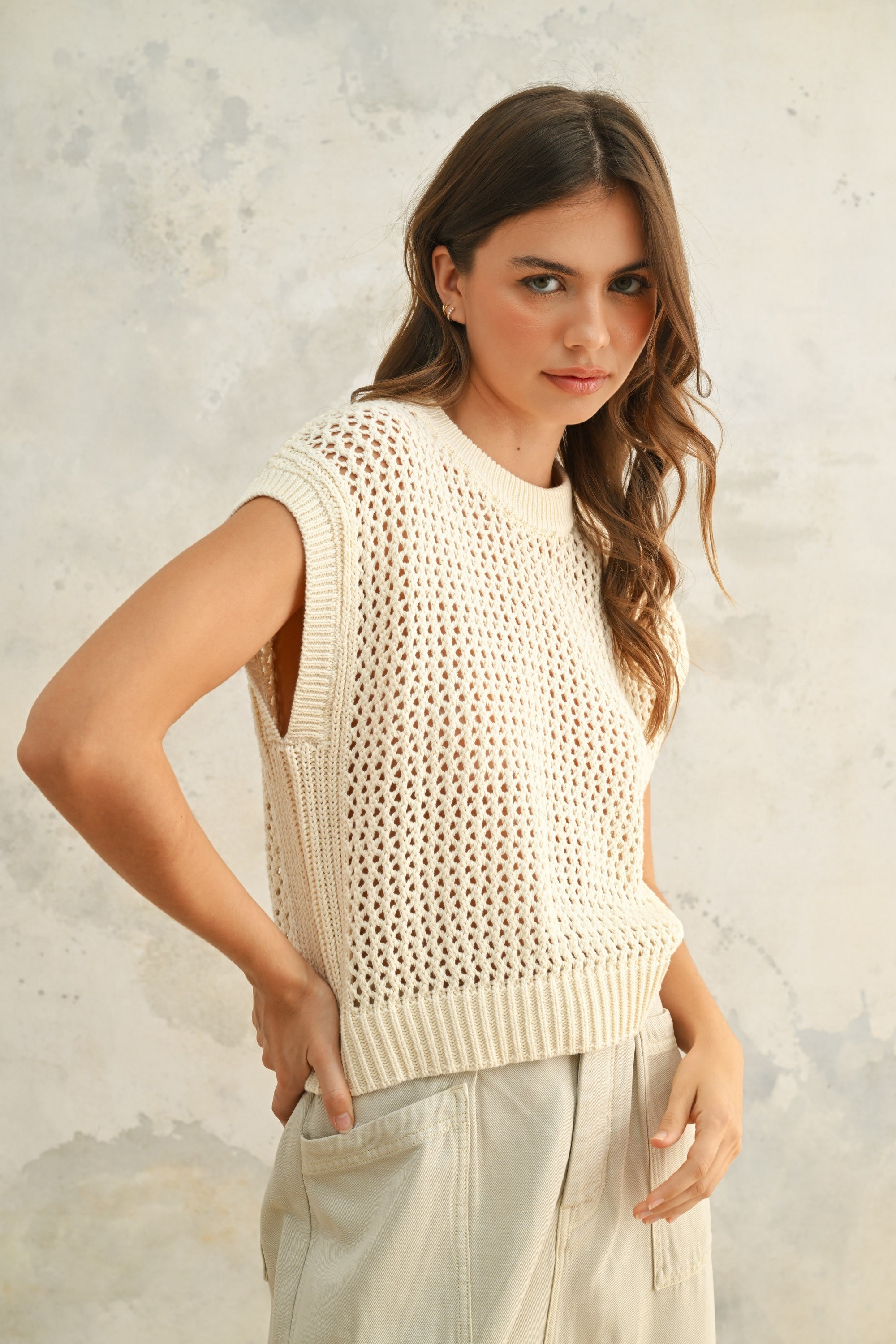 The Nevah Cream Crochet Knitted Top