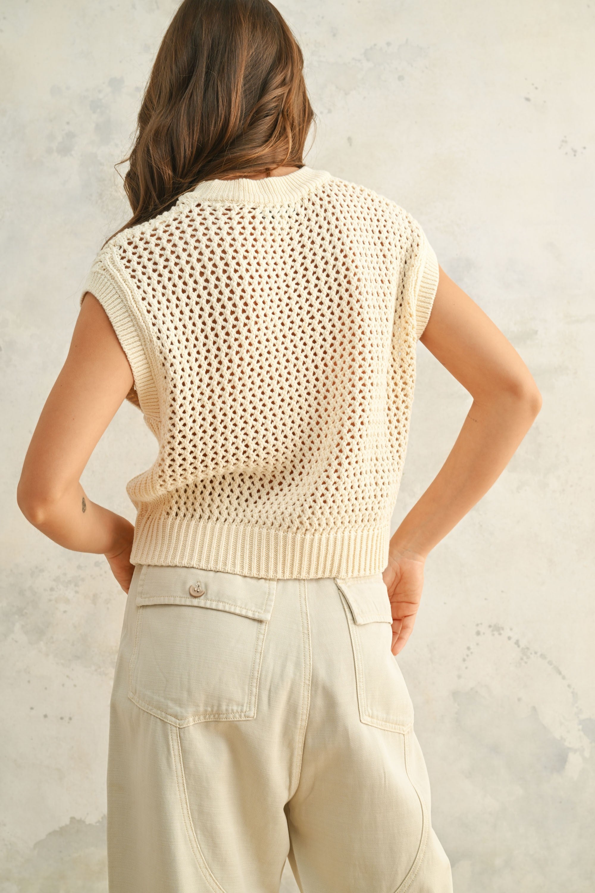 The Nevah Cream Crochet Knitted Top