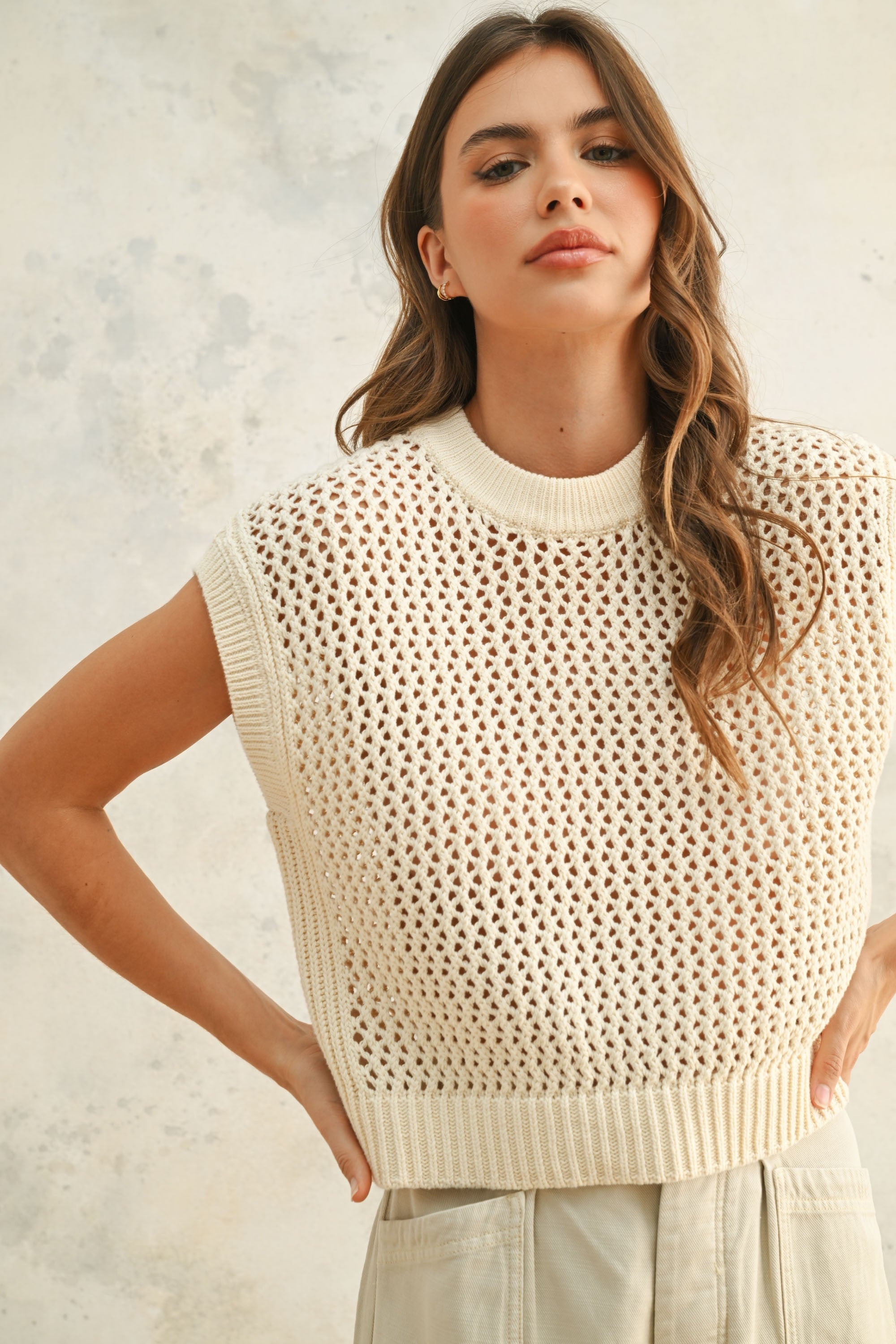 The Nevah Cream Crochet Knitted Top