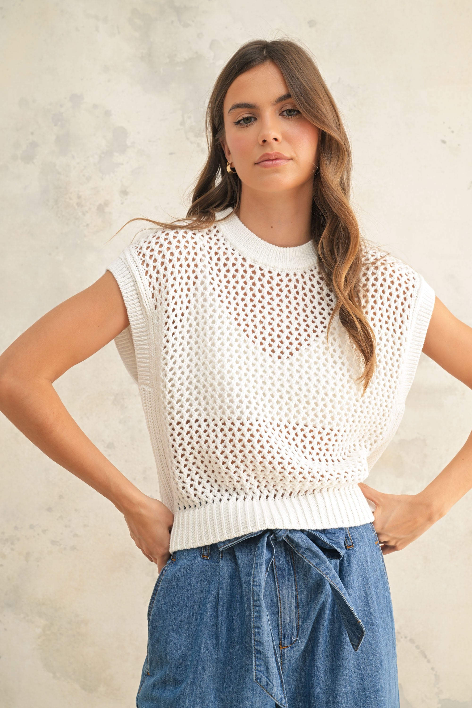 The Nevah White Crochet Knitted Top